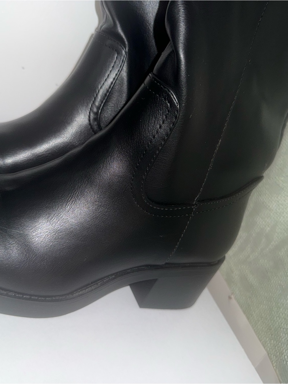 Black Leather Mid-Heel Ankle Boots